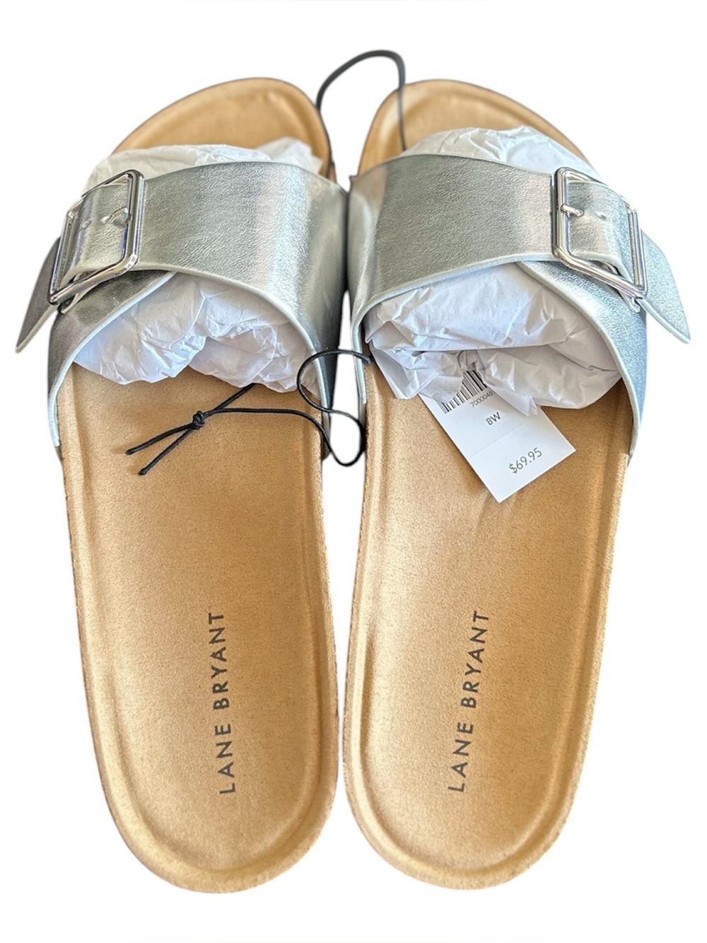 🆕Lane Bryant Metallic Silver Buckle Slide Sandals